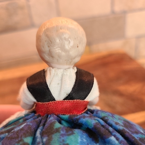 Antique German Porcelain Half Doll/ pin cushion doll with moving arms blue eyes - Picture 6 of 12